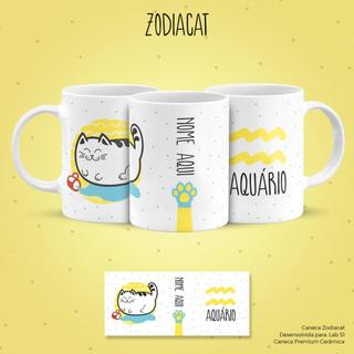 Caneca de Signos com Gato Engraçado Personalizada com Nome | Porcelana 325ml