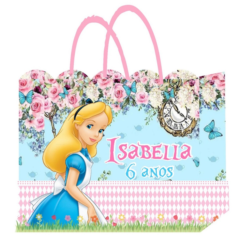 Sacolinha Alice no Pais das Maravilhas Personalizada Lembrancinha Festa infantil Aniversario