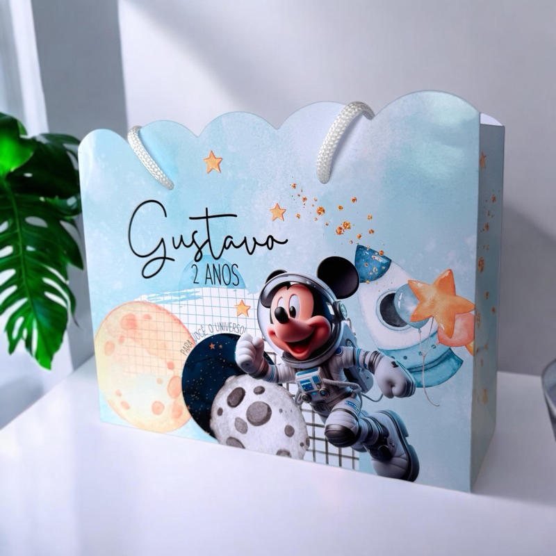 Sacolinha MICKEY ASTRONAUTA Personalizada / Bolsinha Lembrancinha Aniversário / PEGUE E MONTE