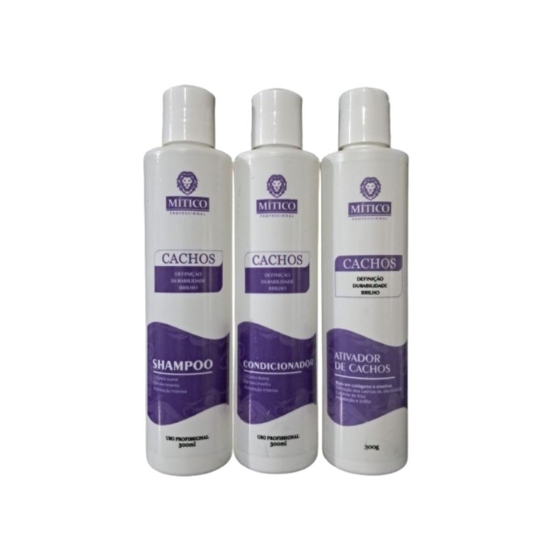 kit Cachos Shampoo Condicionador e Ativador de Cachos 300ml Mítico Profissional Premium