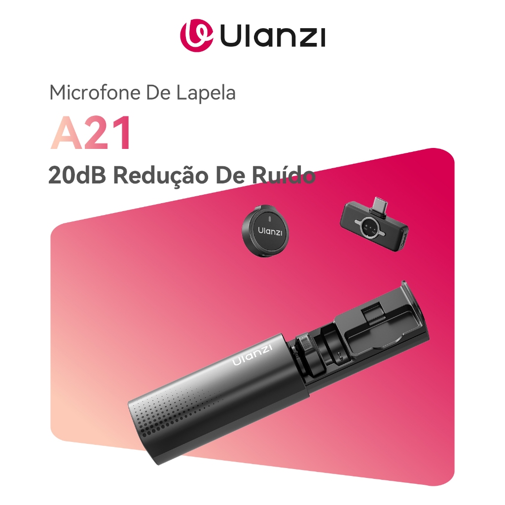 ULANZI A21 Microfone De Lapela Sem Fio Mini Bluetooth 20dB Redução De Ruído Para Type-C/Lightning em Oferta na Shopee