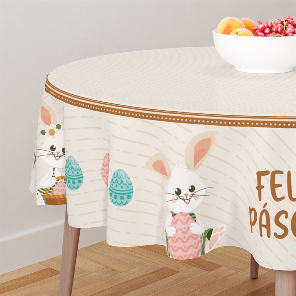 Toalha de Mesa Redonda Pascoal Decorativa 4 Assentos Exclusiva Páscoa 140x140cm Coelho e Coelha em Oferta na Shopee