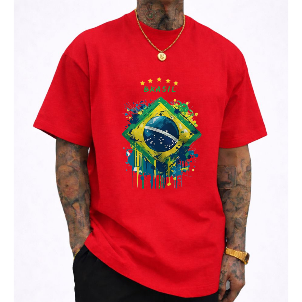 Camiseta de Algodão Brasil Copa do Mundo Brasil Hexa 2026 Camiseta Oversized Unissex Várias Cores