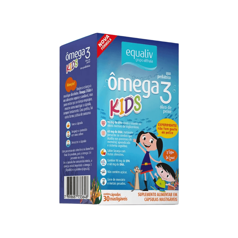 Ômega 3 Kids Infantil Equaliv 30 Cápsulas Mastigáveis Sabor Laranja Sem Gosto de Peixe