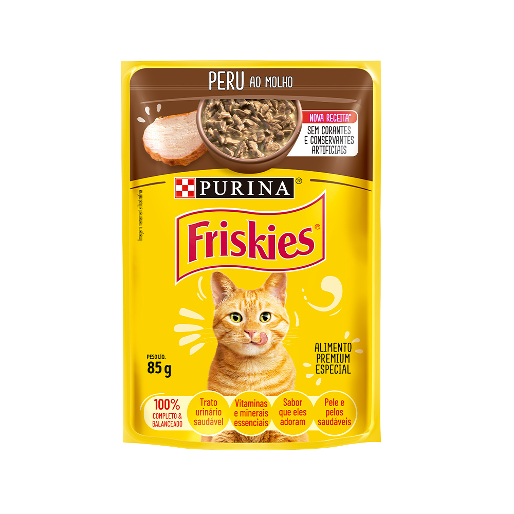 Ração Úmida Friskies Sachê para Gatos Adultos Sabor Peru ao Molho 85g