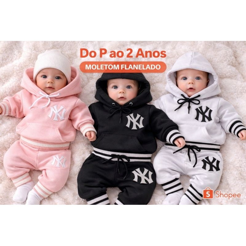 Conjunto Moletom Flanelado Premium Infantil com Capuz Forrado – Do P ao 2 Anos