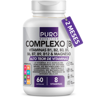 Complexo B Puro Nutrition – Vitaminas B1, B2, B3, B5, B6, B9, B12 e Magnésio, 60 Cápsulas em Oferta na Shopee