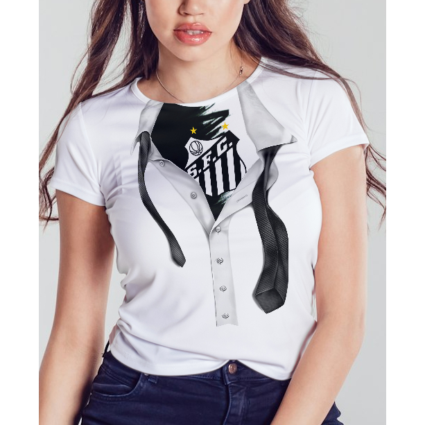 Camiseta Poliéster Santista Camisa do Santos Blusa Do Peixe da Vila Time de Futebol do Pelé