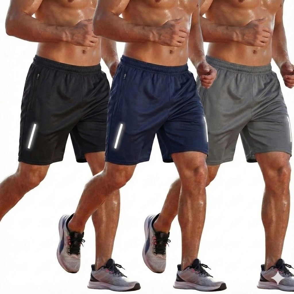 3 Bermudas Shorts Poliéster DryFit Esportes Treino Academia Futebol Ziper no Bolso em Oferta na Shopee