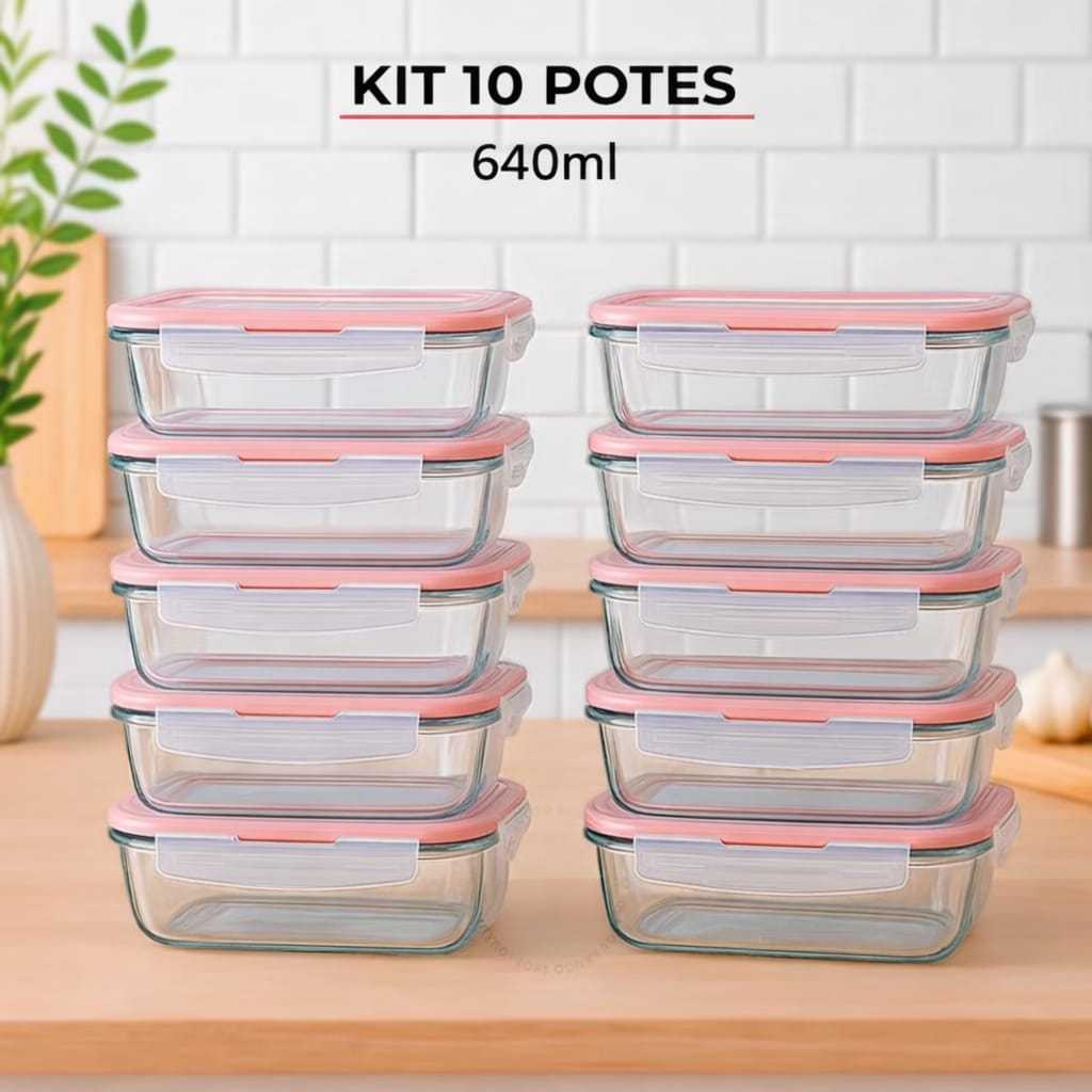 Conjunto Potes Vidro Hermético Mantimentos Marmita 640ml em Oferta na Shopee