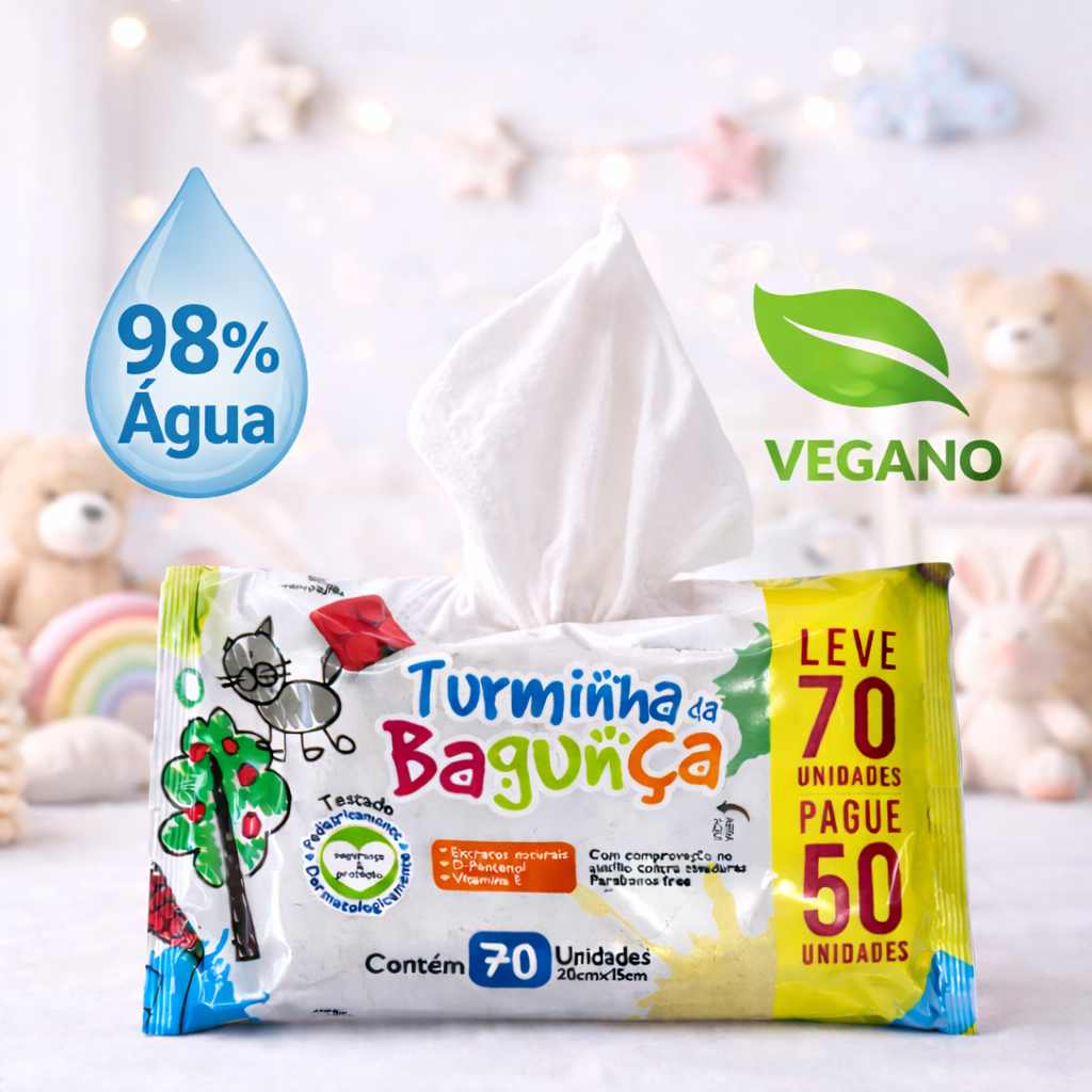 Kit 10 Pacotes Toalhas Umedecidas TURMINHA DA BAGUNÇA - 70 Folhas 20X15 cm