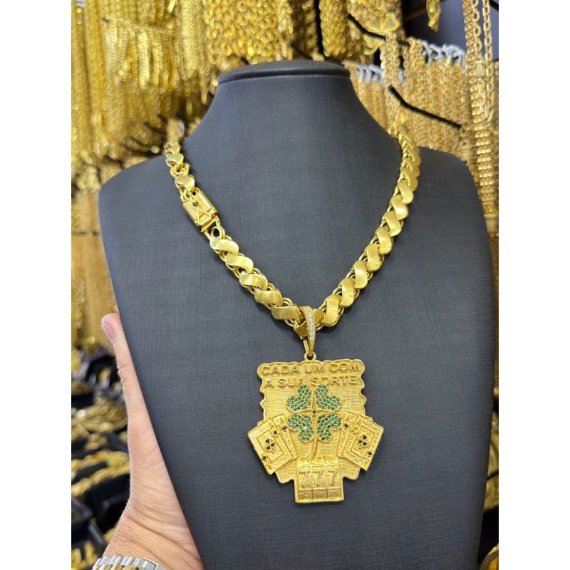 Cordão friso s 8mm 70cm + Pingente 777 de moeda antiga pura em Oferta na Shopee