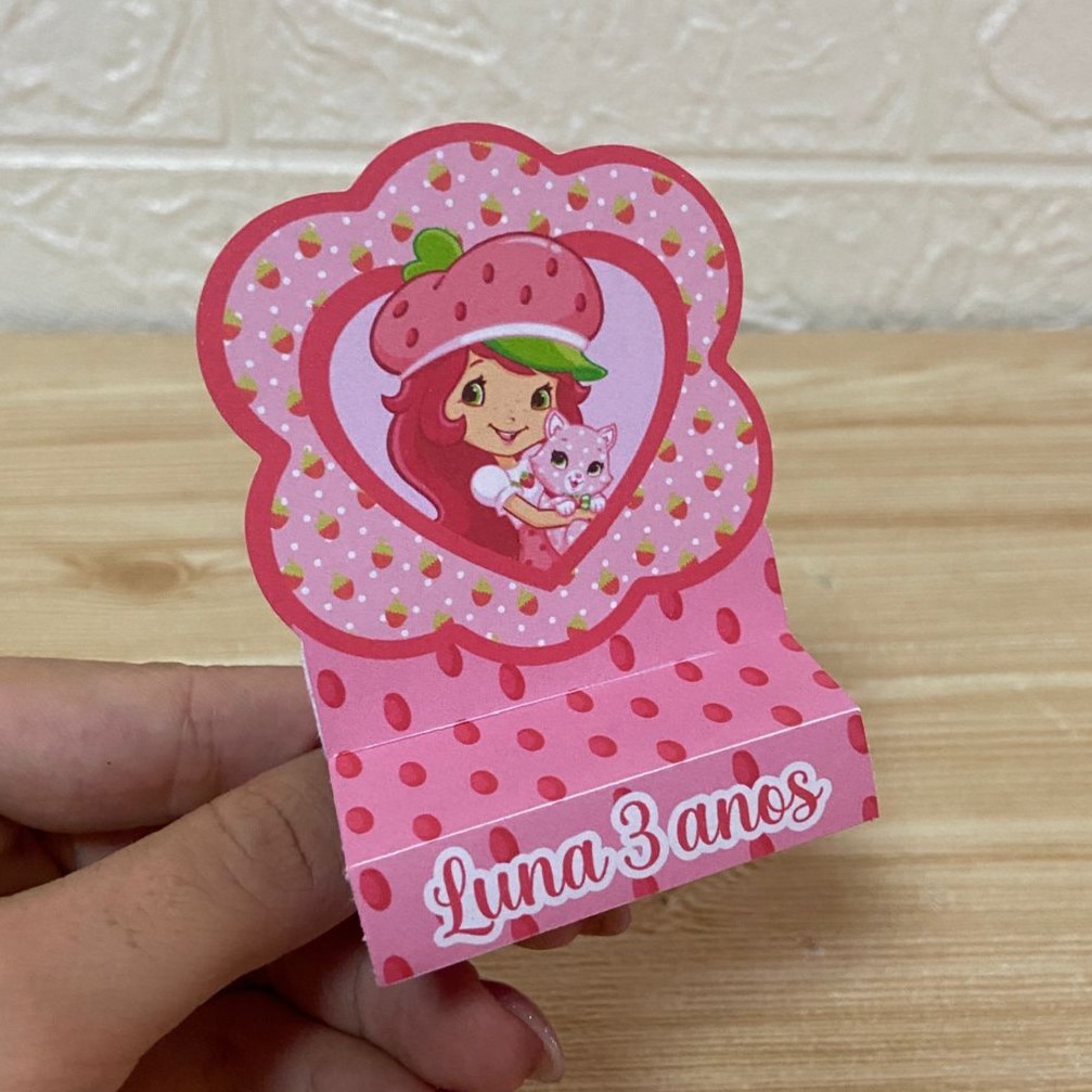 Lembrancinha Porta Bis Duplo Moranguinho Morango (PEGUE E MONTE) - Festa Infantil - Personalizados - Só um bolinho