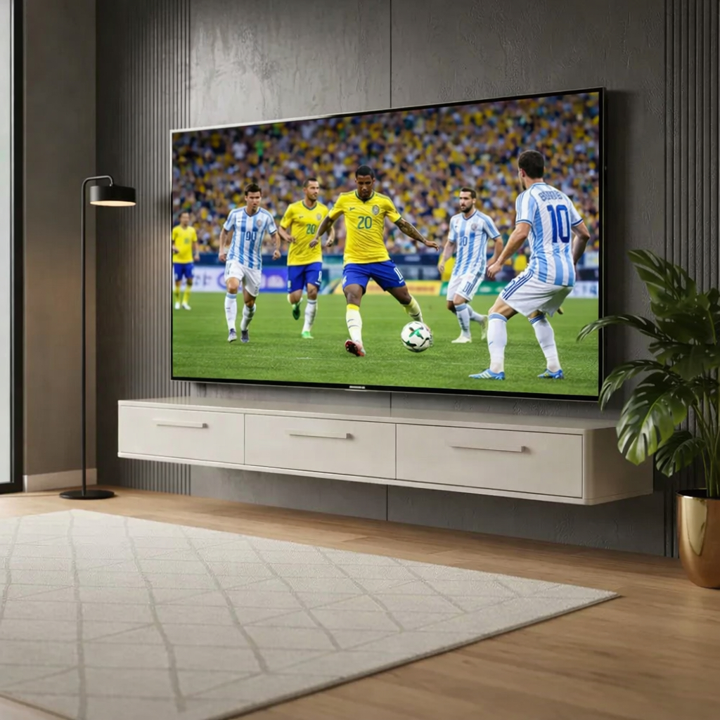 Rack Para Copa do Mundo TV 75" Suspenso Grécia Movelove 2.20m MDF  3 Portas Com Nicho Sala de Estar