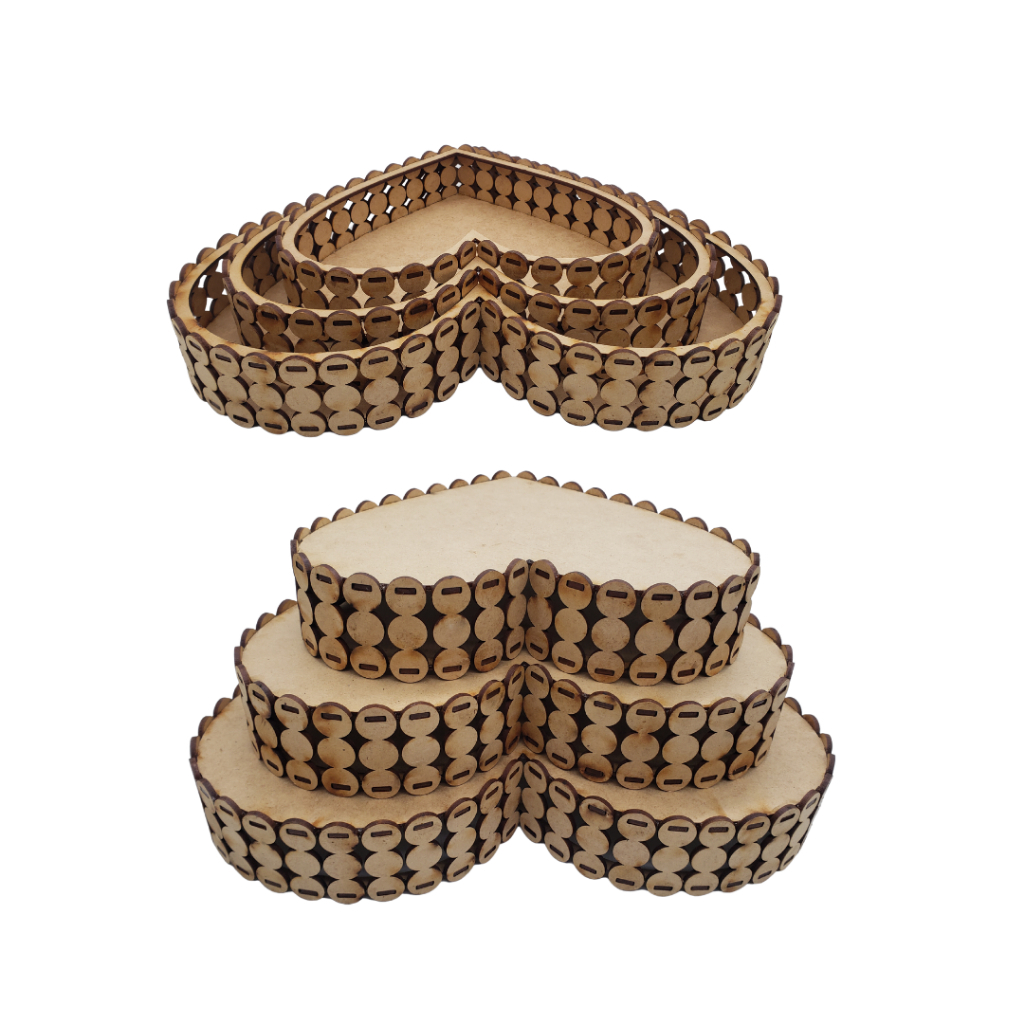 Kit Bandeja coração em mdf cru 4 Trio