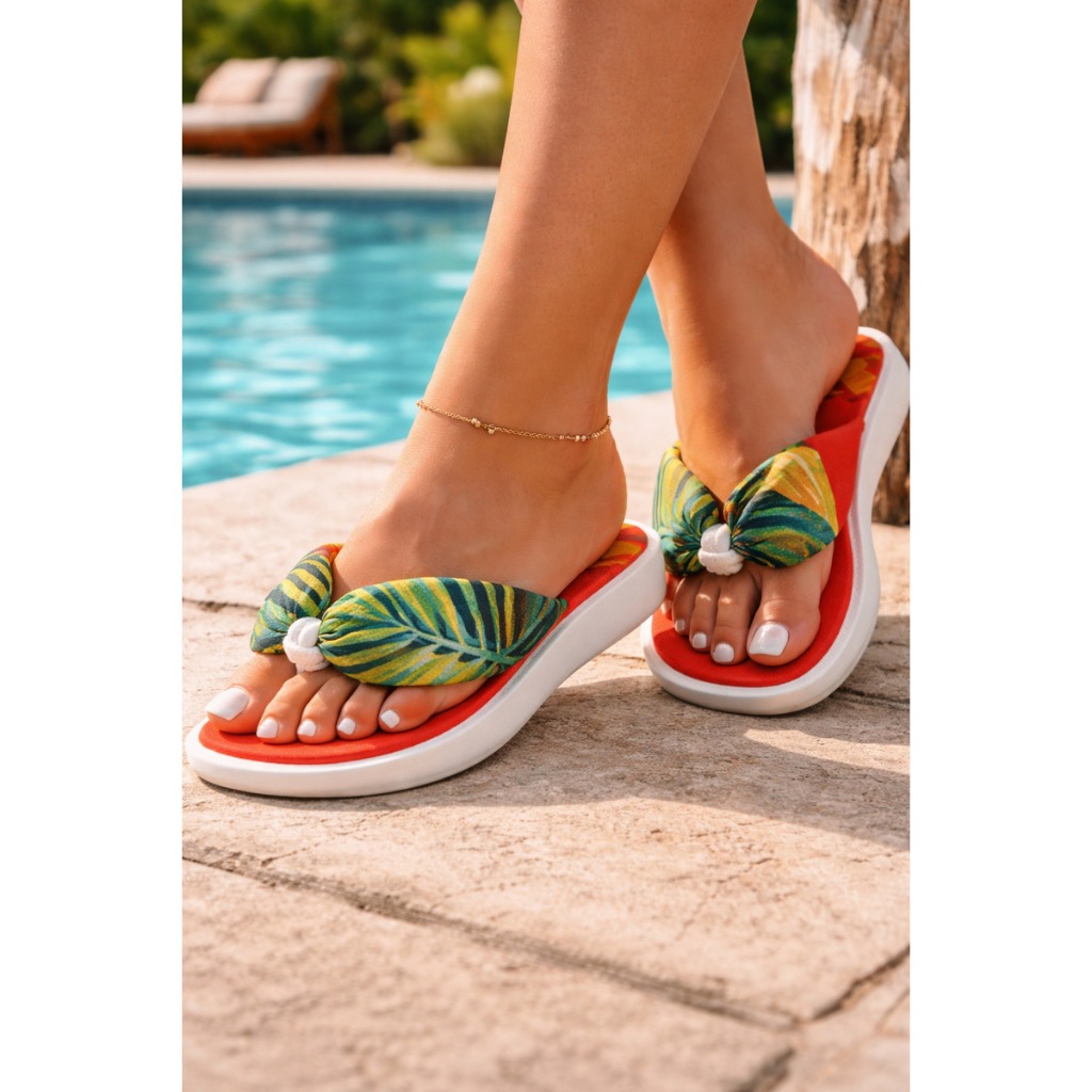 Sandália Feminina Flatform Estampada Chinelo Dedo Rasteirinha Verão Inspiração Farm