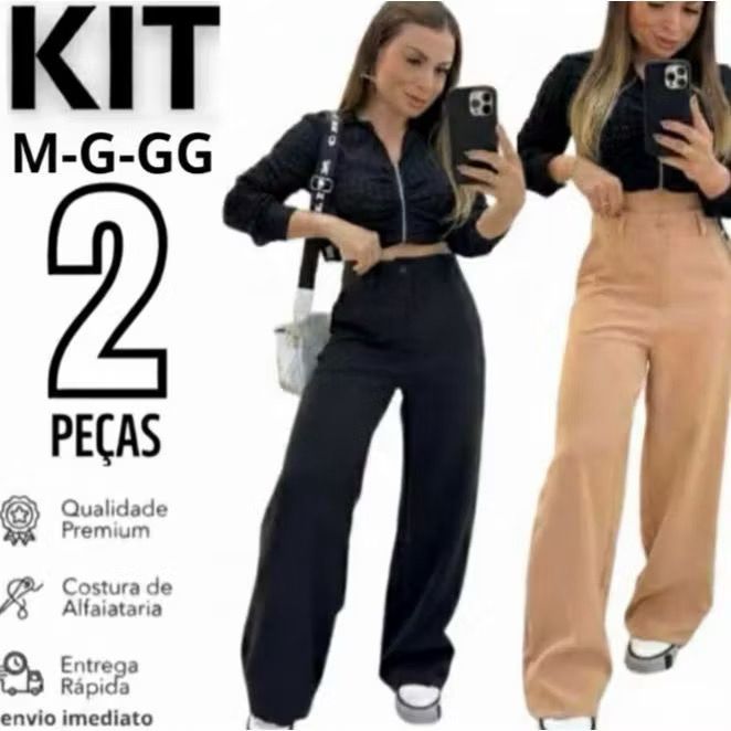 Kit 2 Calça Alfaiataria PREMIUM Cintura Alta Com Bolso PROMOÇÃO