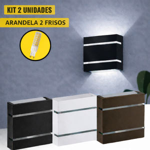 Kit 2 Arandela De Parede Luminária Slim Decoração 2 Focos  2 Frisos Externa e Interna Ideal P/ Jardins Muros Sítios