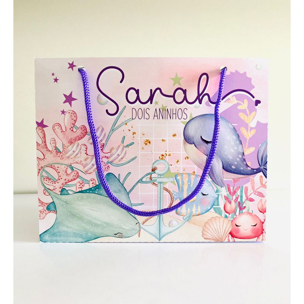 Sacolinha FUNDO DO MAR ROSA Personalizado /Sacolinha / Lembrancinha /Mimos /Aniversario PEGUE E MONTE