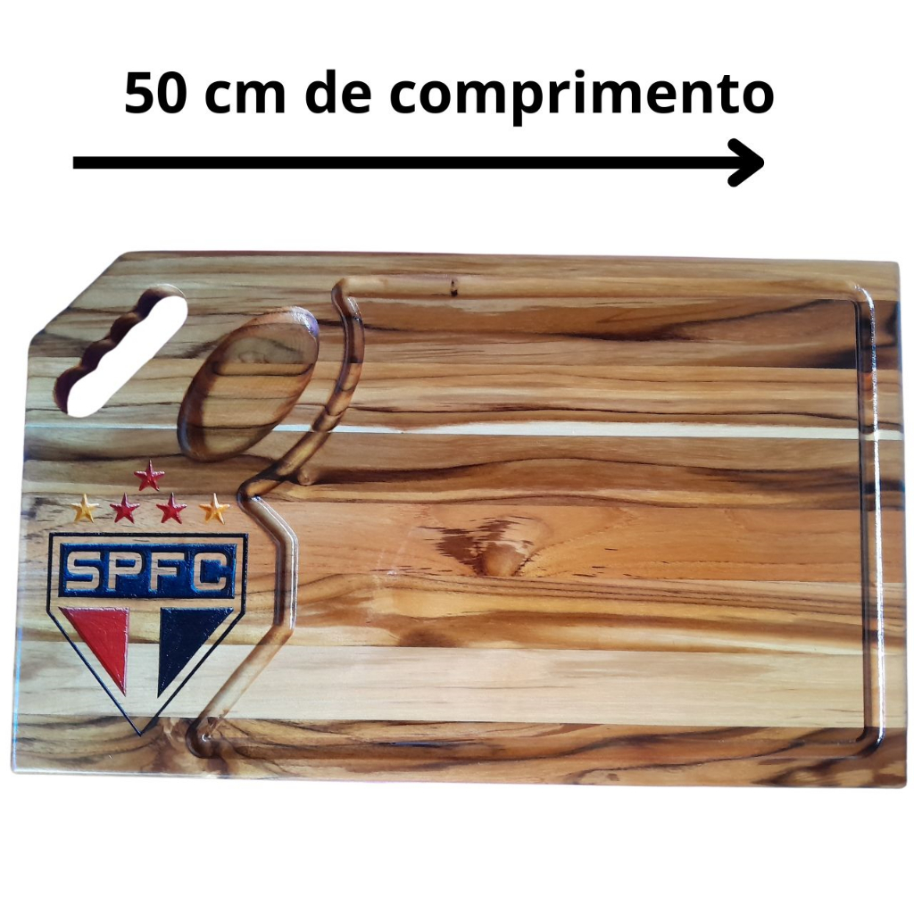tábua de churrasco carne corte cozinha grande 50x30x2cm madeira teca com alça em Oferta na Shopee