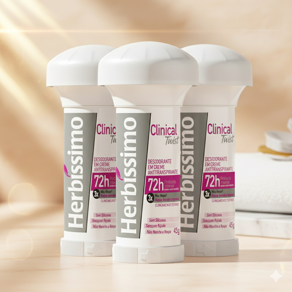 Kit 3 unid - Desodorante Twist Antitranspirante Herbíssimo Clinical Rosa 45G em Oferta na Shopee