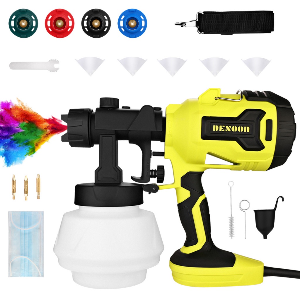 Pistola De Pintura 1200W Profissional HVLP Pulverizadora 1000ml 32000rpm Com 4 Bico de Cobre Puro Desoon