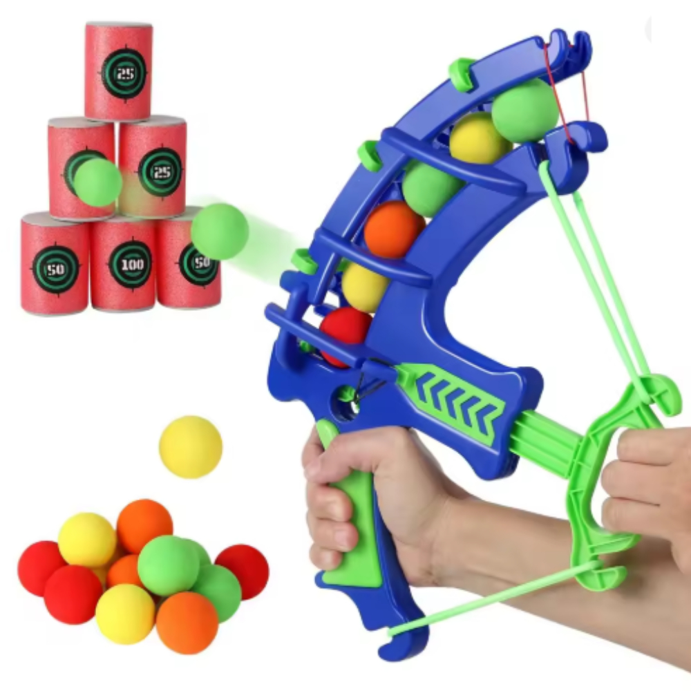 Lançador Tiro Latinha Alvo Arco Bolinhas Sticky Ball Brinquedo Infantil Criança