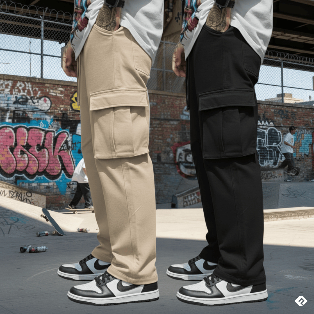 Kit 2 Calça Cargo larga Unisex Larga Skate,Casual estilo Cordão de Ajuste