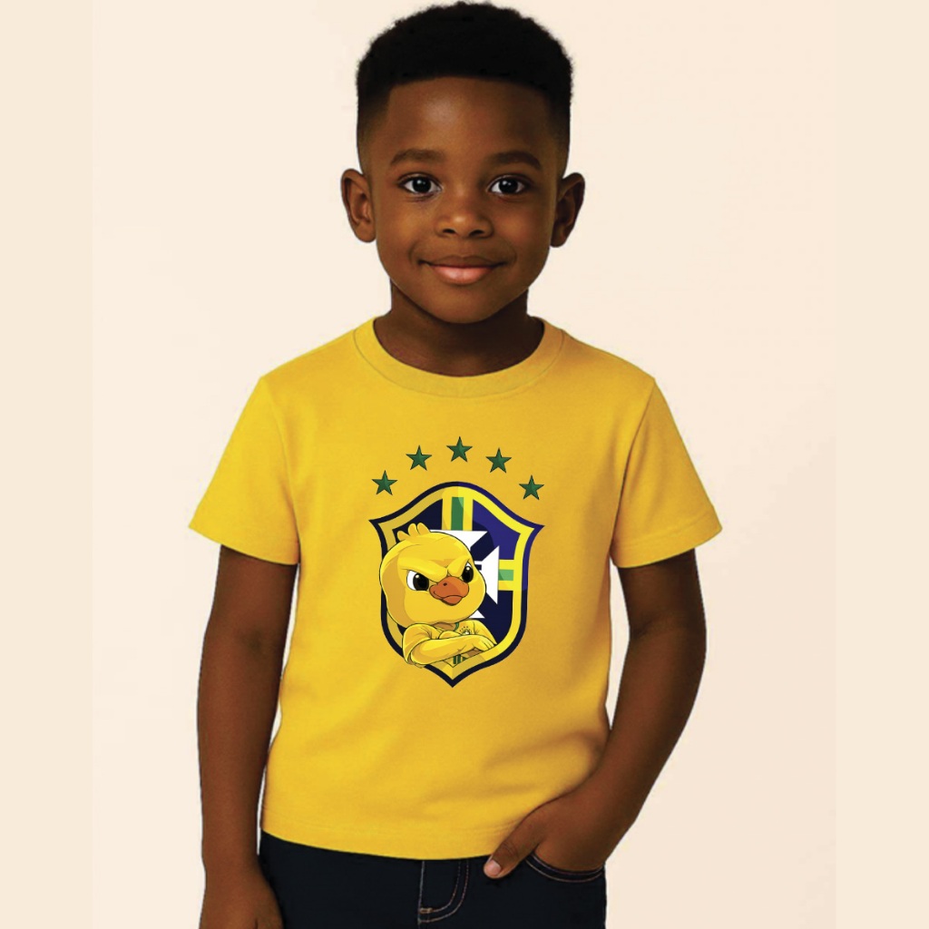 Camiseta Infantil Canarinho Brasil Unissex 100% Algodão Copa do Mundo Várias Cores