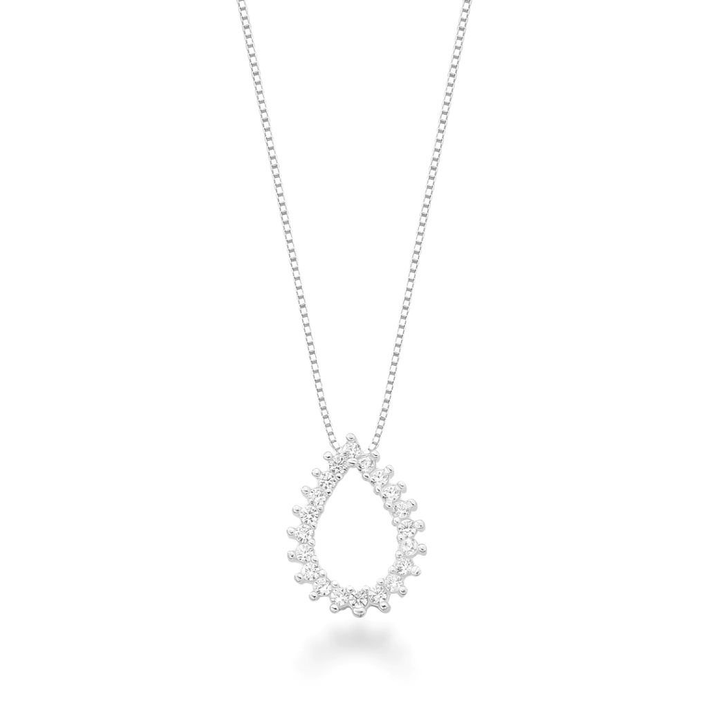 Colar Feminino de Prata 925 Gota Cravejada e Vazada