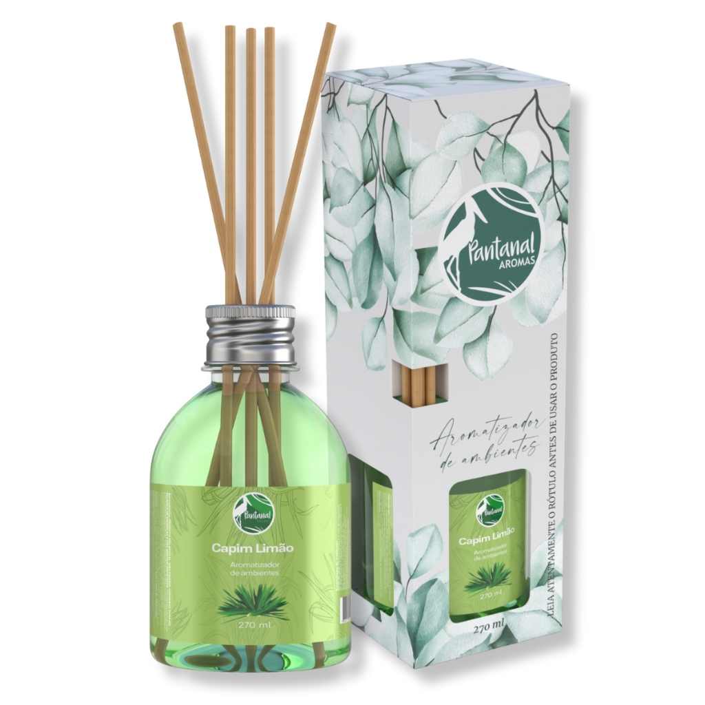 Aromatizador de Ambiente Capim Limão 270 ml Pantanal Aromas Difusor Fragrância Cheiro Aroma Casa