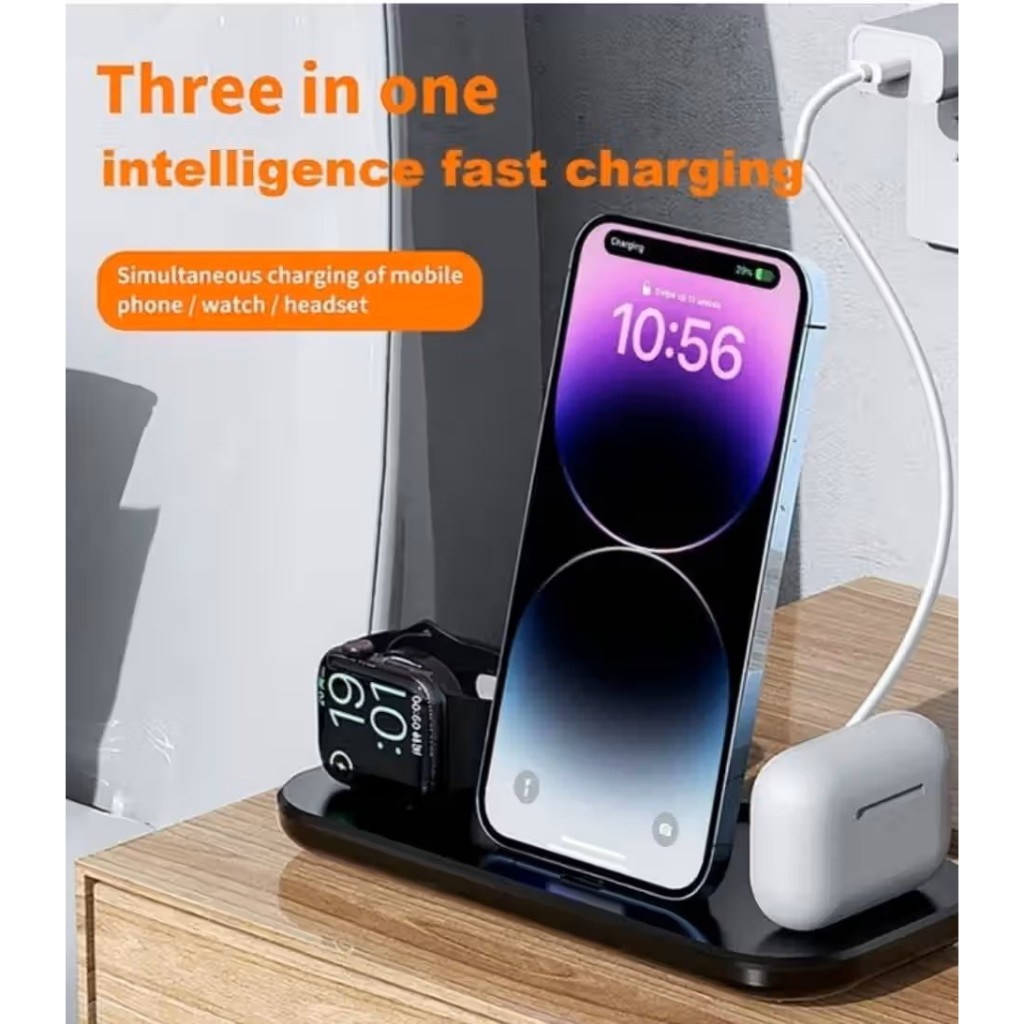 Carregador Magnético Dock 3 em 1 Ajustável Magsafe Samsung Tipo C Celular Smartwatch Dobrável Seguro