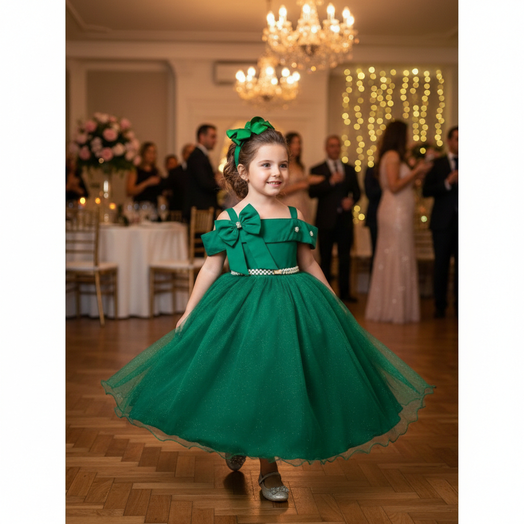 Vestido Longo de Festa Infantil Juvenil Club Elegancia Verde Bandeira
