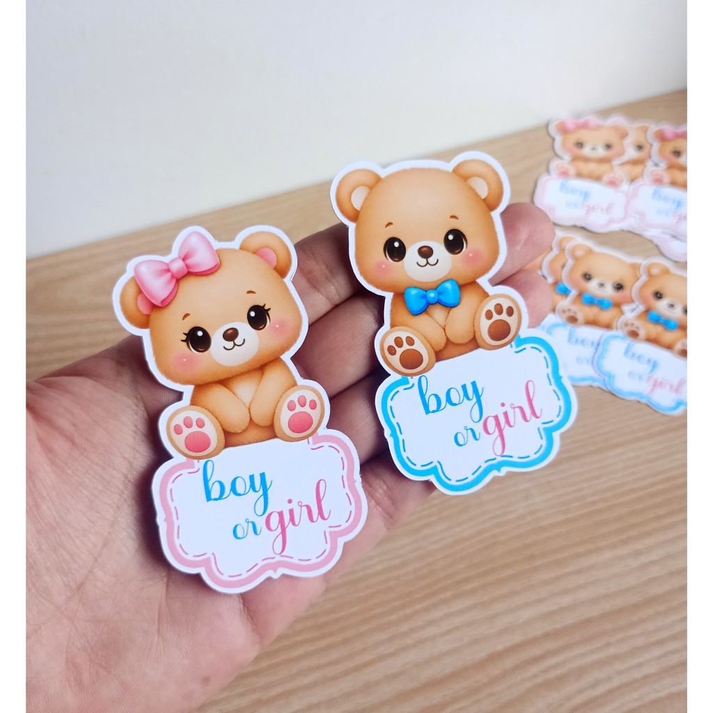 APLIQUE  PARA TUBETE CHÁ REVELAÇÃO URSINHO BOY OR GIRL 8CM PARA LEMBRANCINHA PERSONALIZADA/PARA TUBETE 13 CM