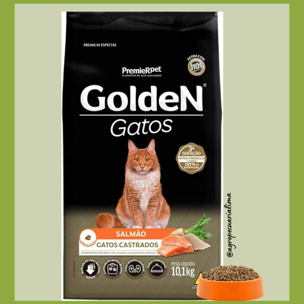 Ração Golden Gatos Castrados Adultos Alimento Sabor Salmão 10,1Kg