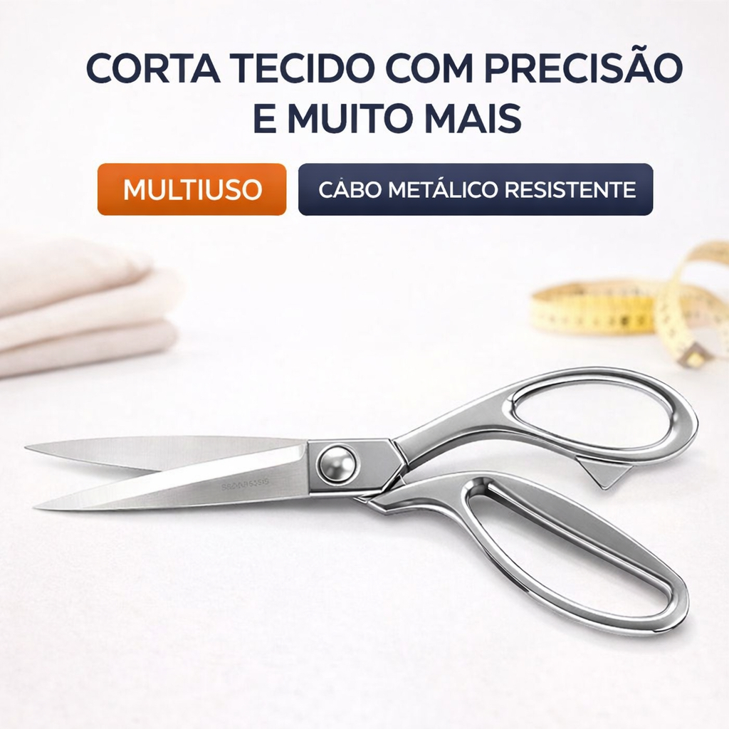 Tesoura Uso Profissional Costureira 26cm Prata Cromada