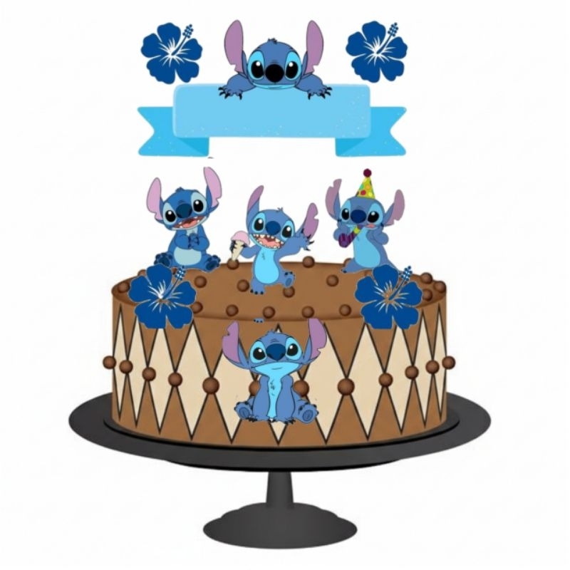 Topo de Bolo Stitch – Tema Tropical Azul Personalizado com o nome m