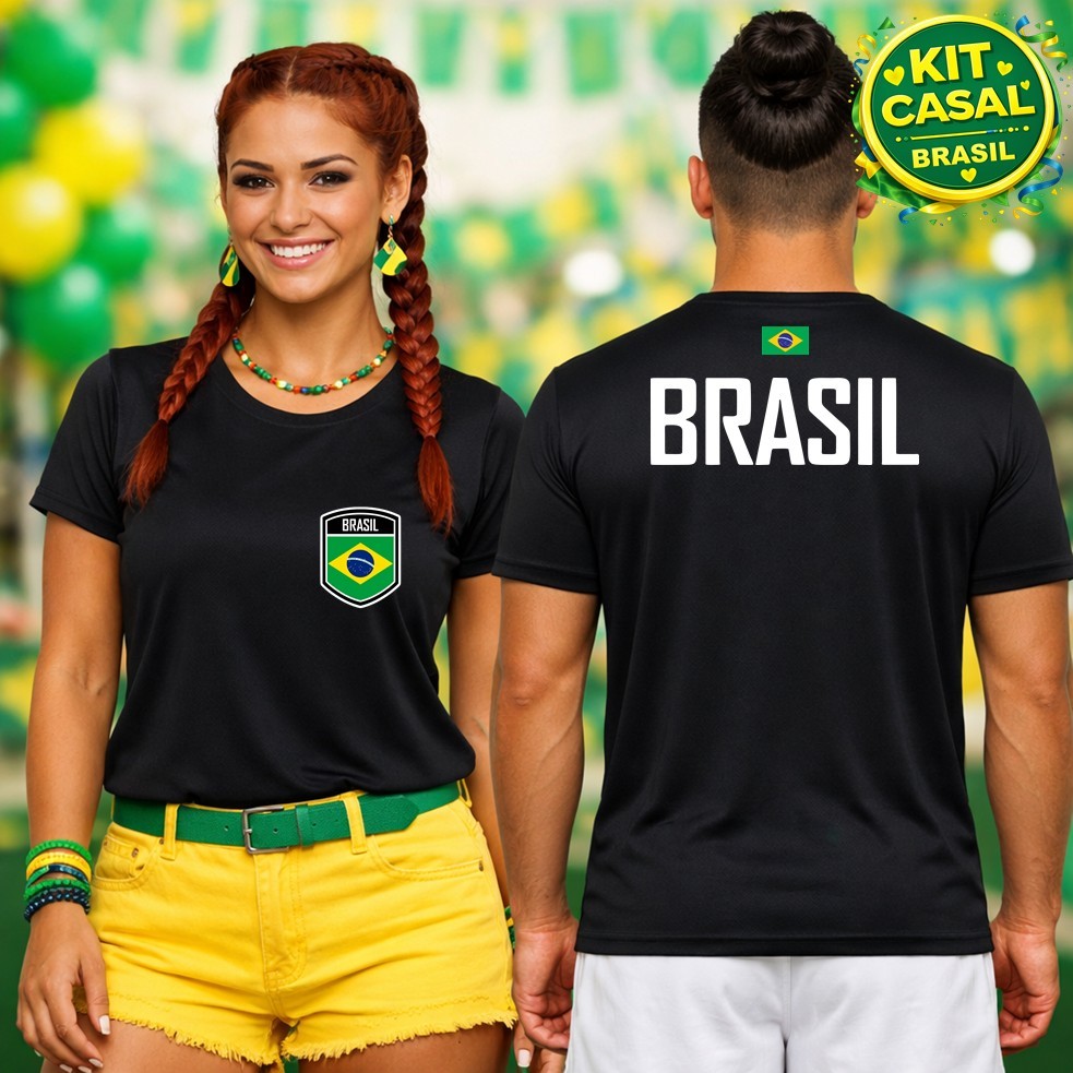 Kit Casal com 2 Camisas Camisetas Seleção Brasil Torcedor Dry Fit Premium Copa do Mundo 2026