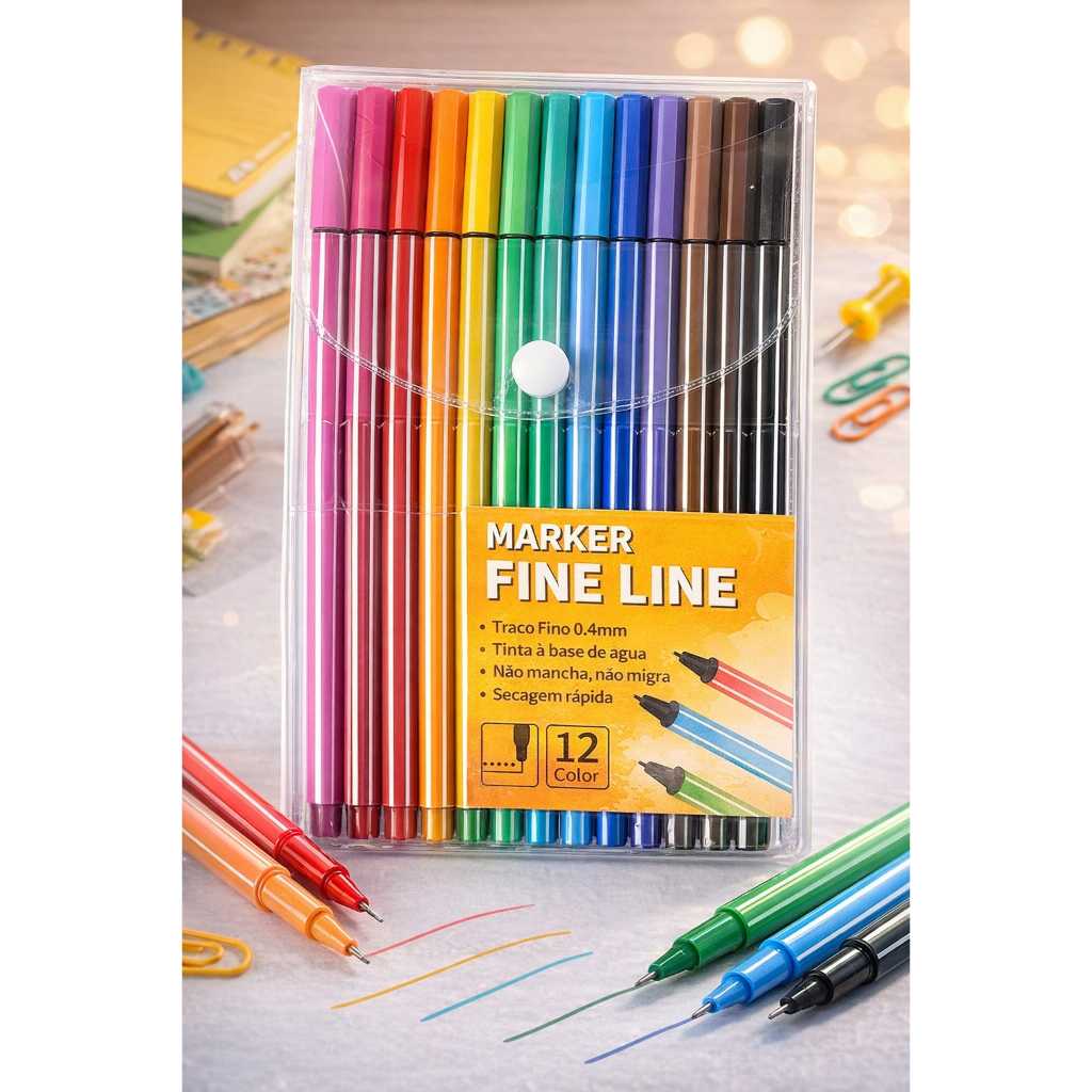 CANETAS FINE LINE COLORIDA 12 CORES em Oferta na Shopee