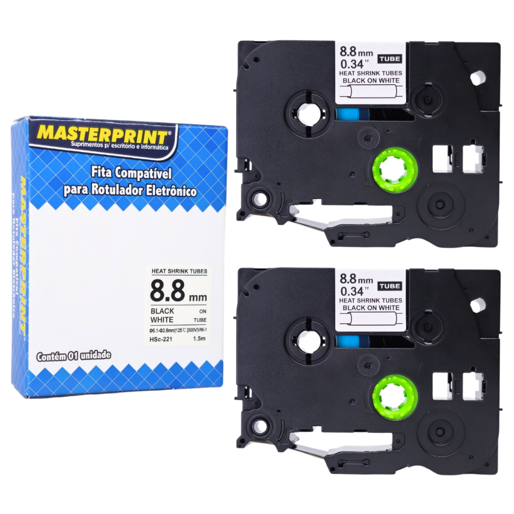 2 Fita Compatível HSC-221 HSE-221 HSC221 8.8mm 1.5m Tubo Termo Retrátil 1010R 1010S 1090 1090BK 1100CH 1100SB 1100SBVP
