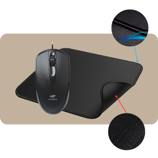 Kit Mouse Com Fio USB C3Tech MS-31BK + Mouse Pad 20x18 Borda Costurada Reforçado Base Emborrachada em Oferta na Shopee