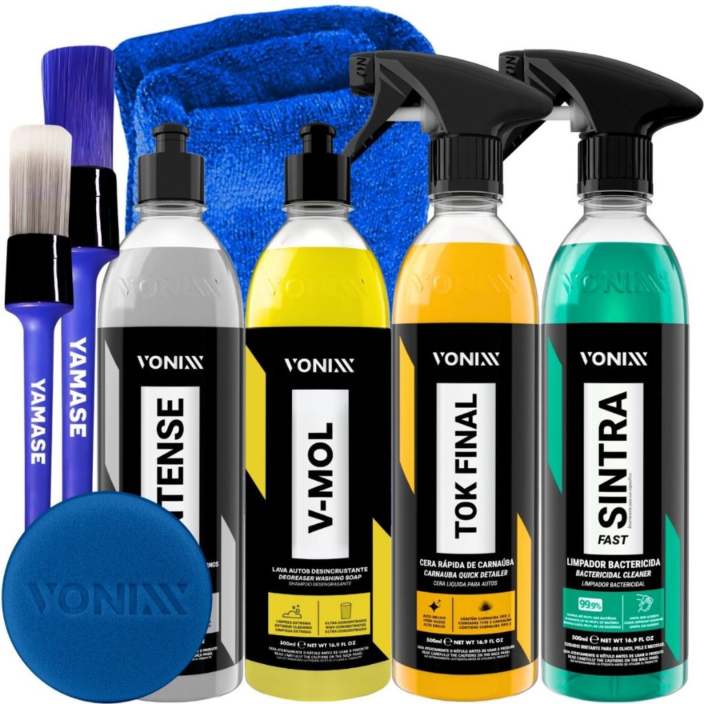 Kit Limpeza Automotiva Shampoo V-Mol Cera Spray Tok Final Intense Sintra Fast Aplicador Vonixx Pano Pincel em Oferta na Shopee