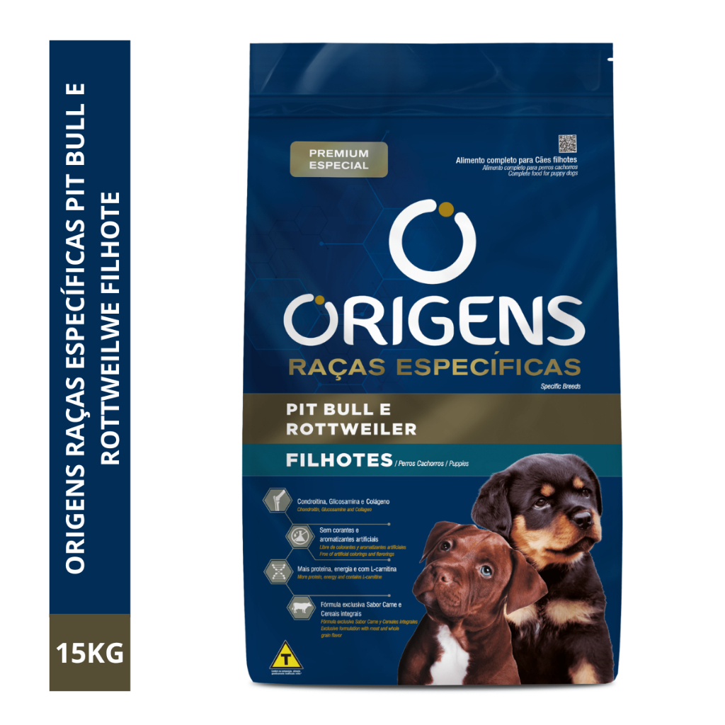Ração Origens Cães Filhotes Pit Bull e Rotweiller 15kg