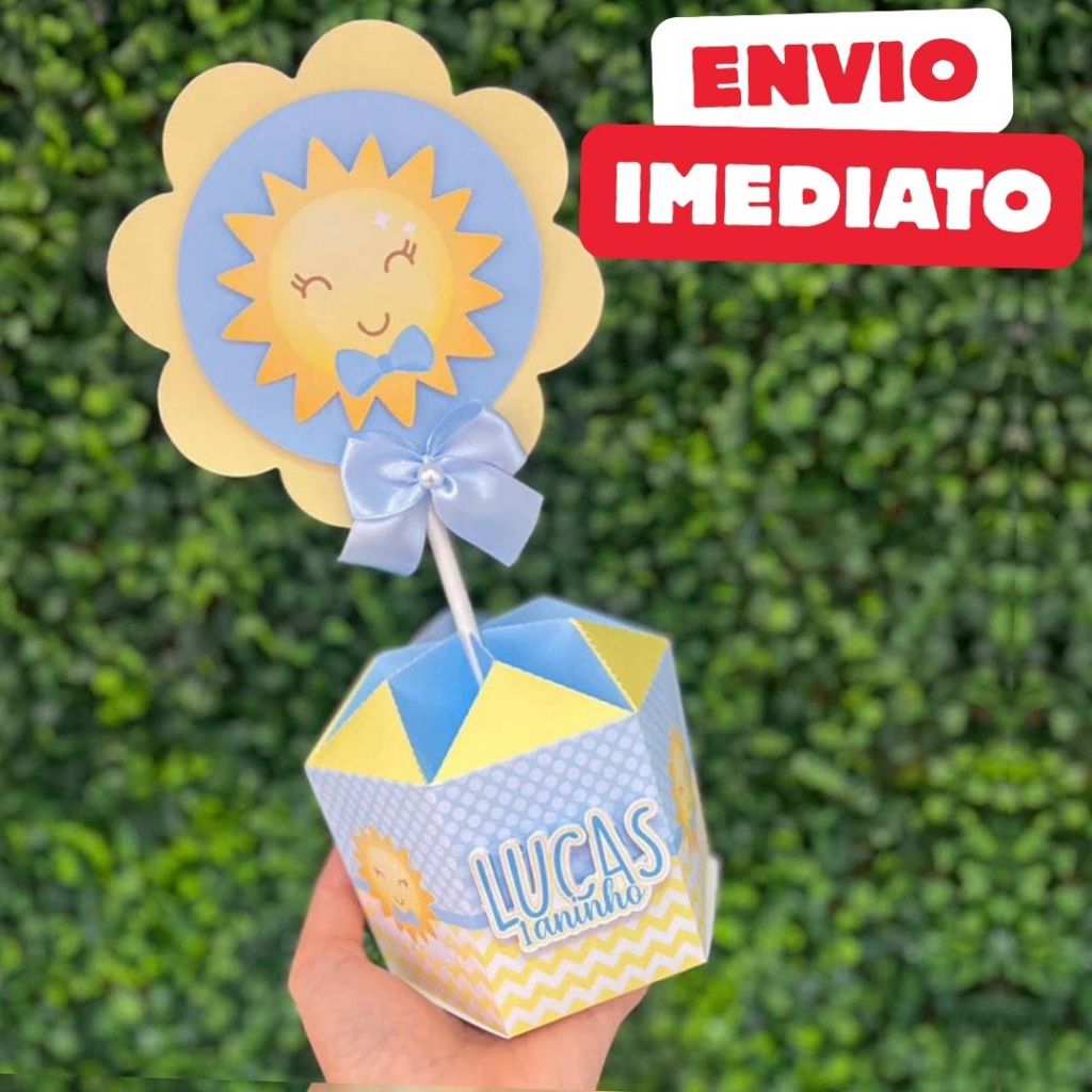 ENVIO RÁPIDO Kit Centro de mesa Primeira Volta ao Sol Menino Personalizado | Cachepô | Lembrancinha