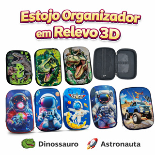 Estojo Escolar 3D Infantil com Relevo – Dinossauro e Astronauta | Estojo Organizador Rígido com Zíper em Oferta na Shopee