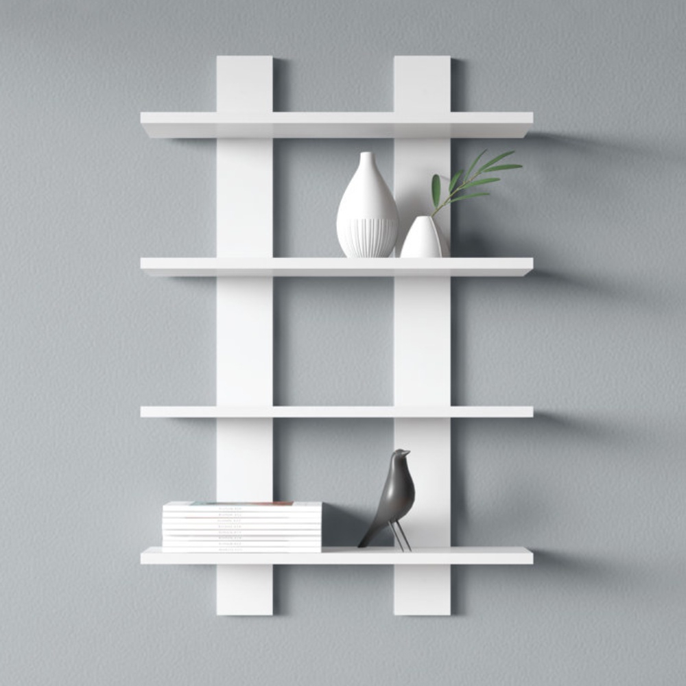 PRATELEIRA NICHO 4 PRATELEIRA DECORATIVA MDF 60X45CM BRANCO DESGN GEOMETRICO ESTILO ESCADA ESTANTE GRADE