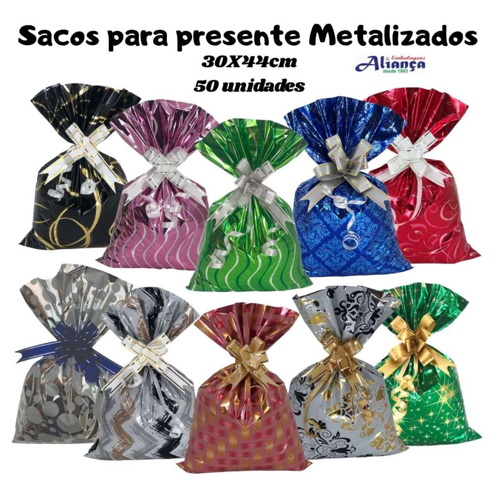 50 Sacos metalizados BOPP 30x44cm embalagem para presente em Oferta na Shopee