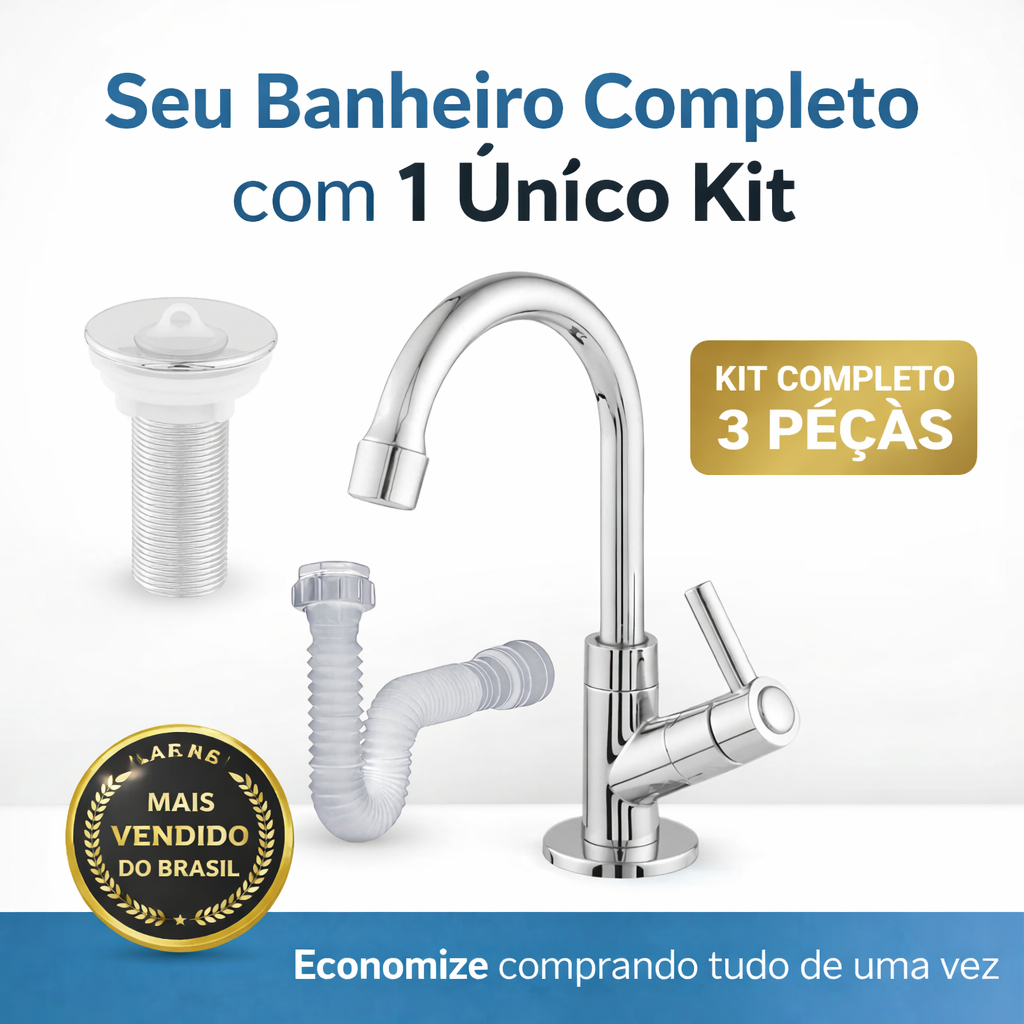 Kit Torneira Banheiro Completo Cromada ABS com Válvula 7/8 e Sifão Universal em Oferta na Shopee