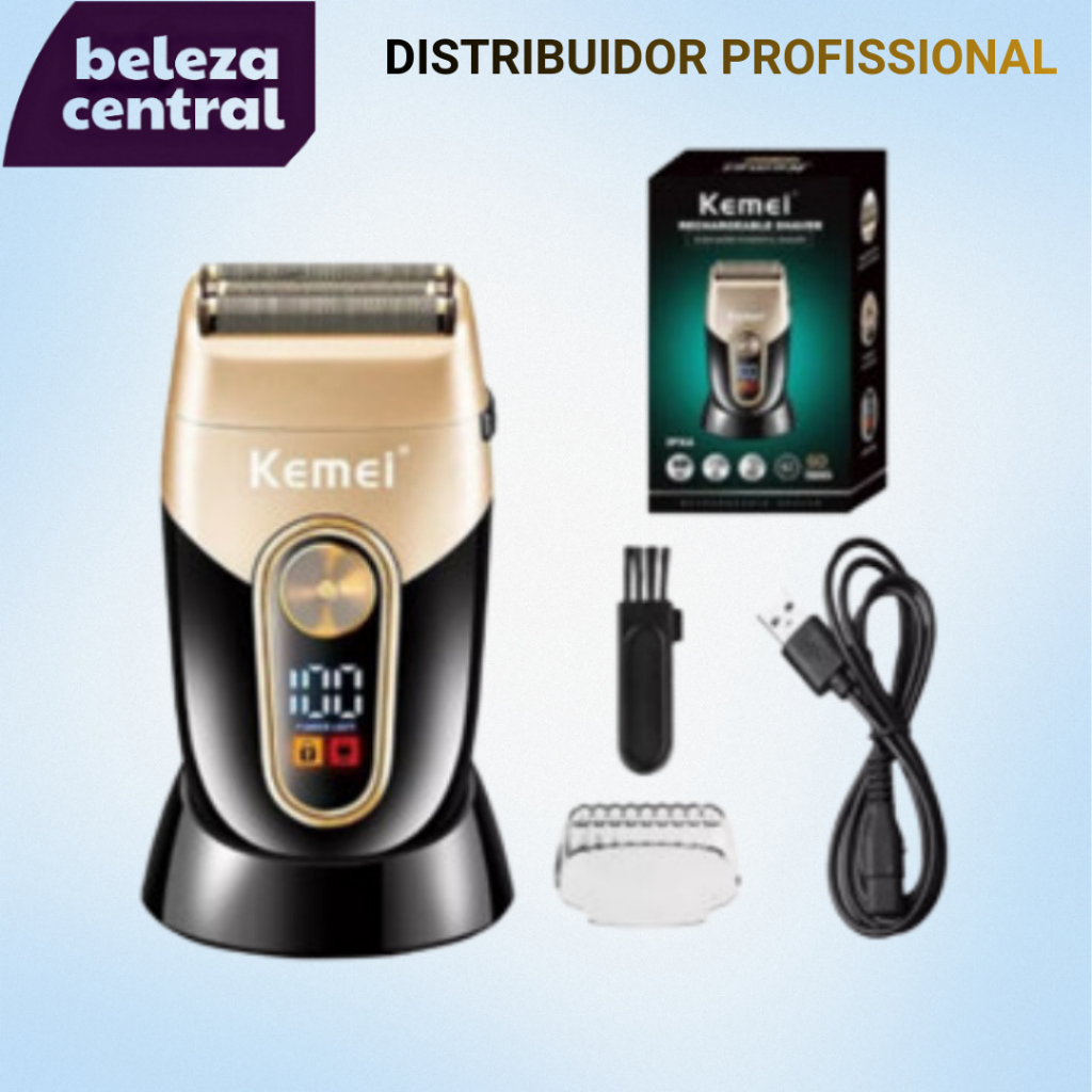 Barbeador Shaver Rapa Zero para Acabamento Profissional Efeito Navalha Recarregável Kemei Km 3209 Bivolt