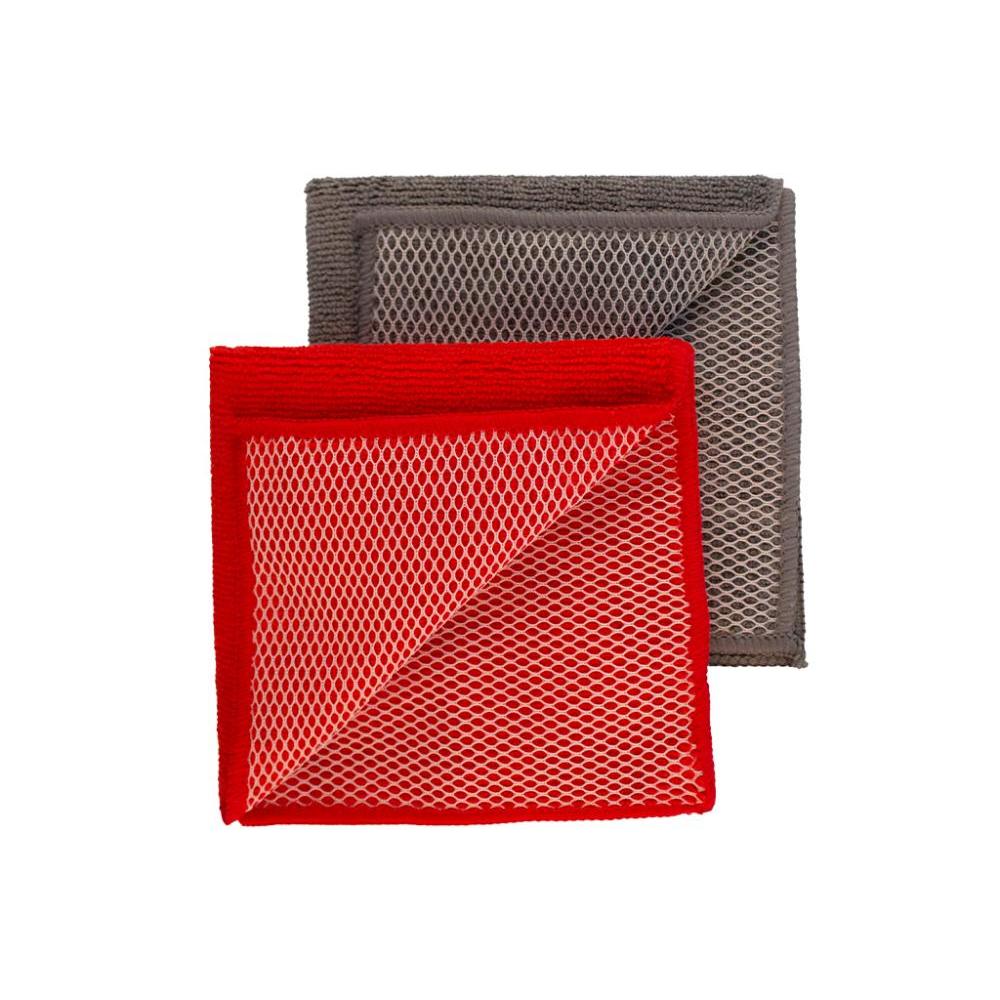 Pano de Microfibra l 2 UNIDADES POR EMBALAGEM l "Esfrega e Seca" 29cm x 29cm cinza /vermelho